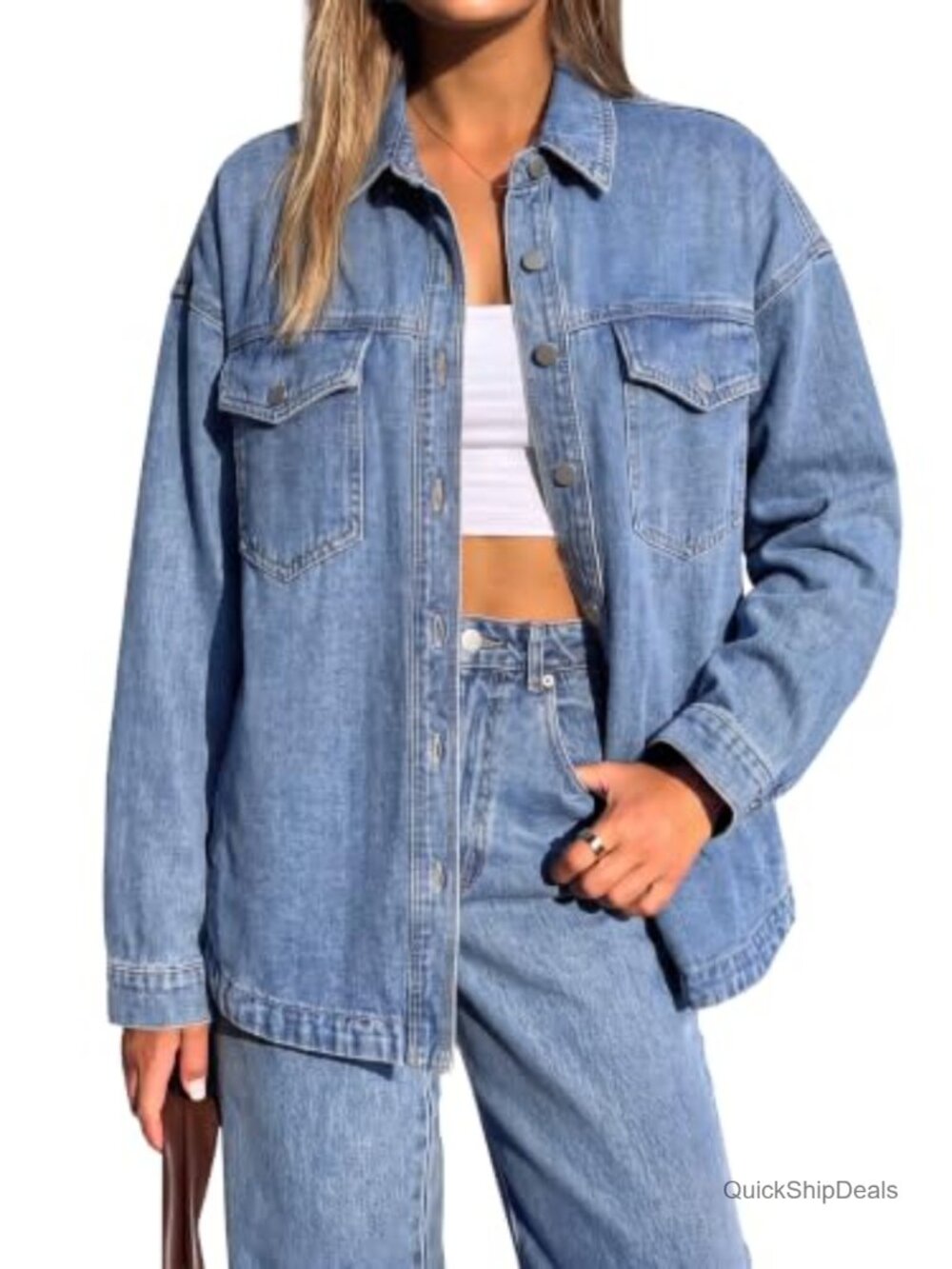 Oversized Button Down Long Sleeve Denim Jacket Shacket